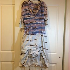 Tie-dye ruched midi dress