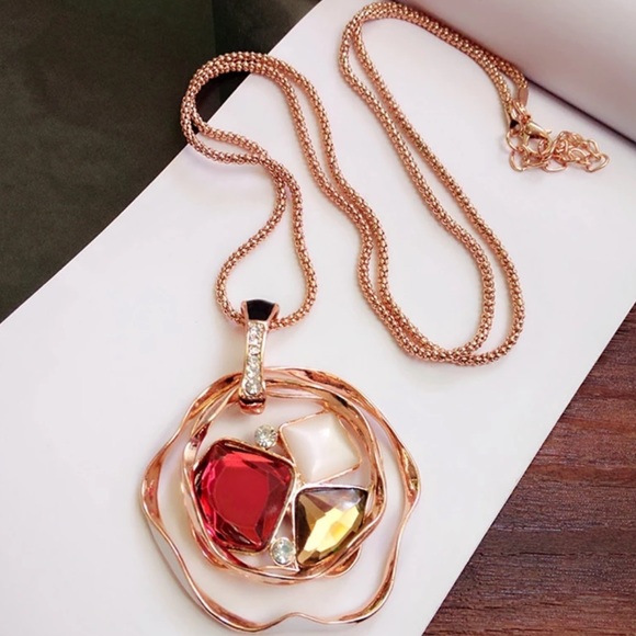 Brilliant Modern Long Crystal Pendant Necklace NWT - Picture 2 of 8