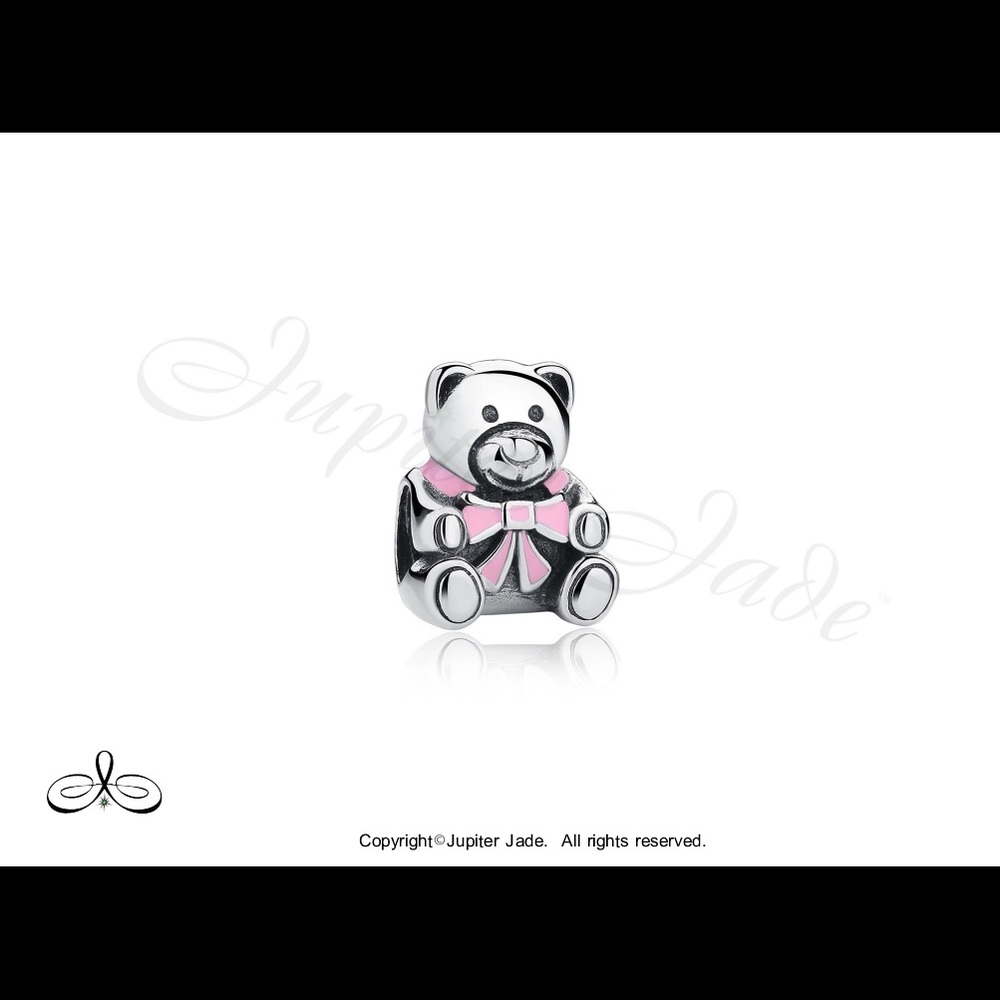 925 Sterling Silver Pink Teddy Bear Enamel Bracelet Charm - Pandora Style