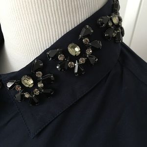 NWT J.Crew Jeweled Collar Button Down Navy Sz 0
