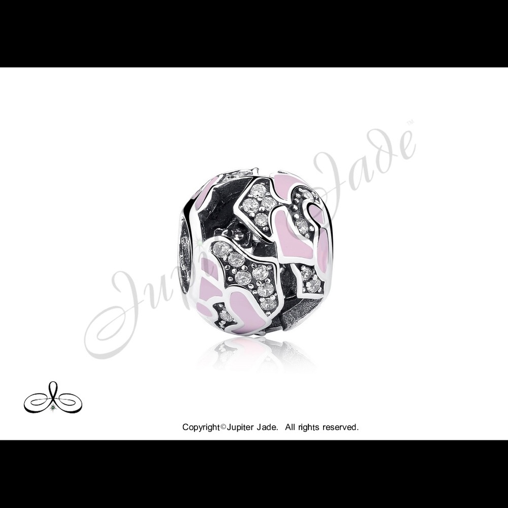 FREE S/H 925 Silver CZ Pink Hearts bracelet charm - Fits Pandora