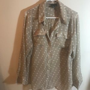 Lane Bryant polka dot sheer career button top