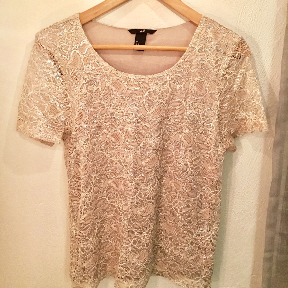 H&M champagne shimmer tee