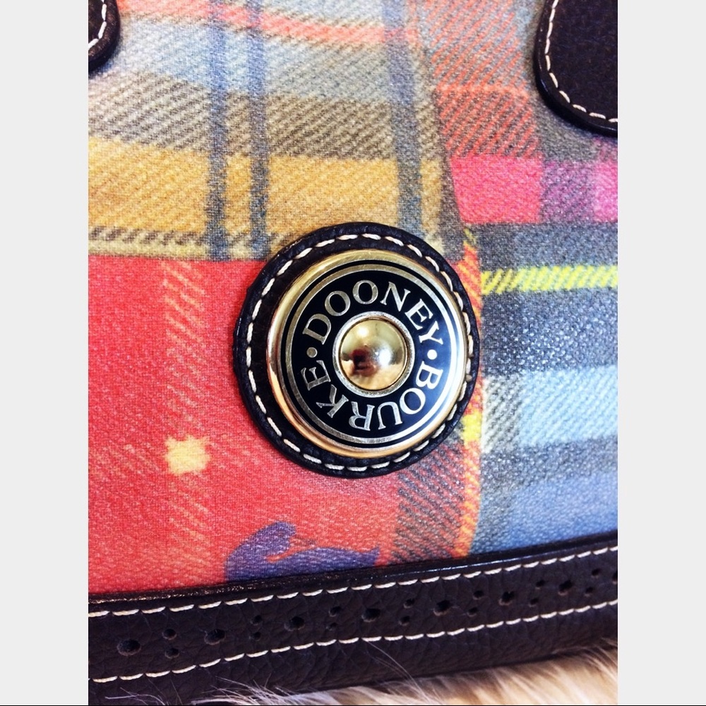 Dooney & Bourke Red Blue Yellow Black Contemporary Vogue Plaid Tote Handbag Bag - Picture 5 of 8