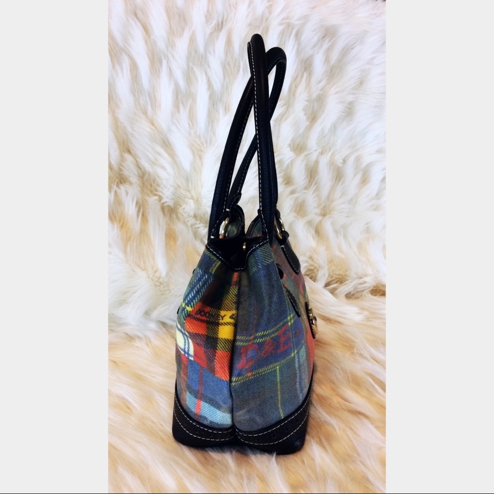 Dooney & Bourke Red Blue Yellow Black Contemporary Vogue Plaid Tote Handbag Bag - Picture 4 of 8