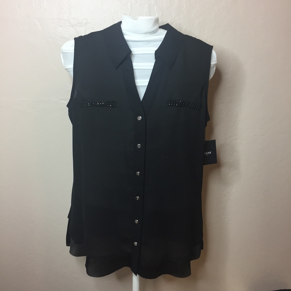 Alfani Petite Sheer Sleeveless Blouse
