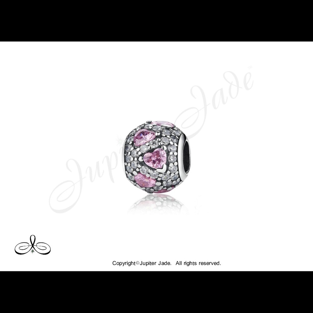 925 Sterling Silver Pink Cubic Zirconia Heart Bracelet Charm - Pandora Style