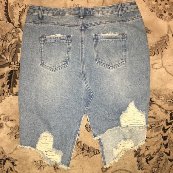 Blue Ripped Asymmetric Hem Denim Skirt - Picture 4 of 4