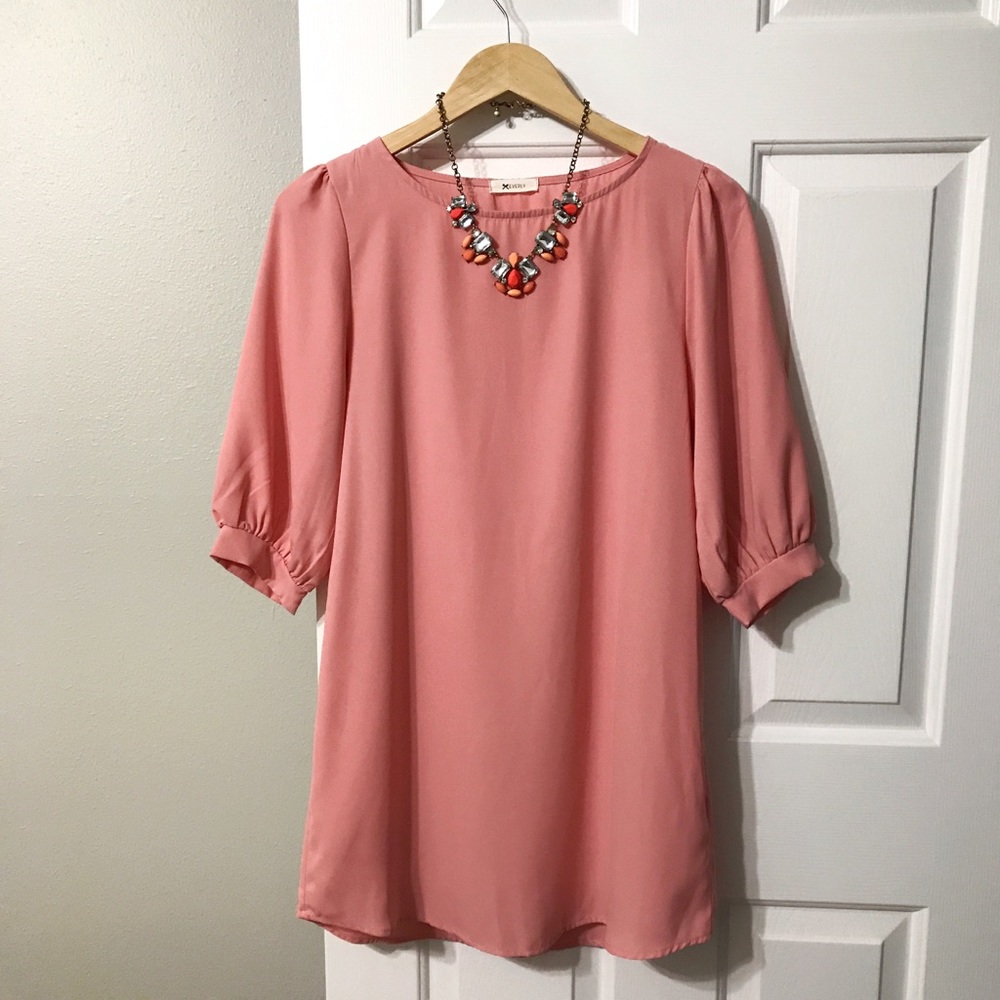 🎀Pink Shift Dress 3/4 sleeve small Everly Tobi - Picture 1 of 6