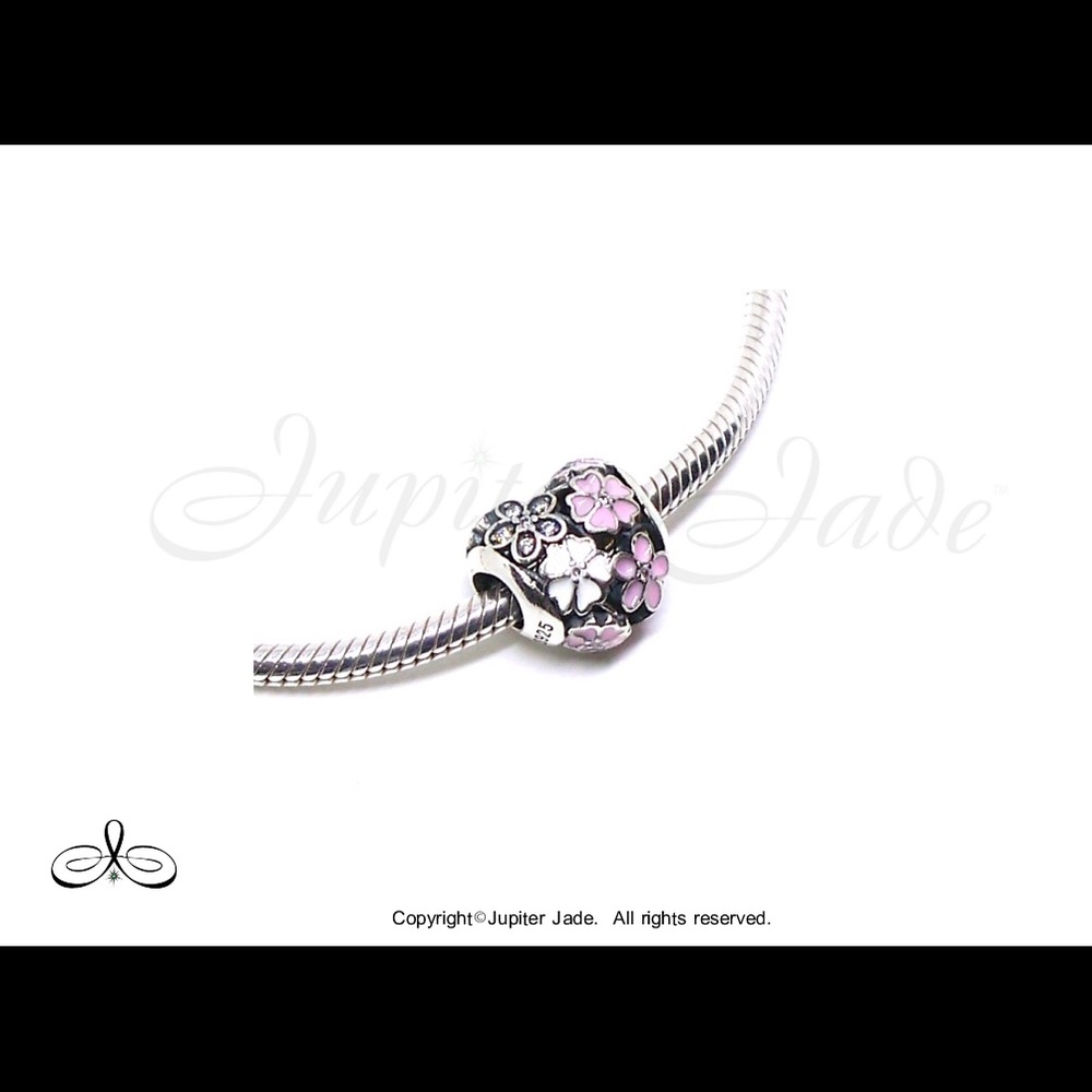 925 Sterling Silver CZ Enamel Heart Coquette Bracelet Charm - Pandora Style