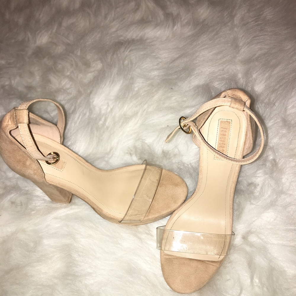 Nude heels with clear strap