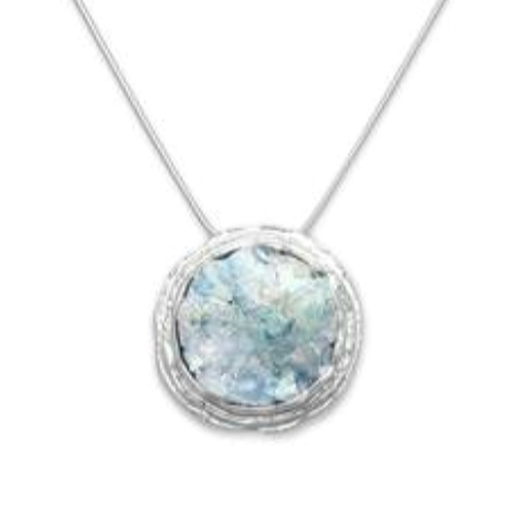 TEXTURED EDGE ANCIENT ROMAN GLASS NECKLACE - Picture 1 of 2