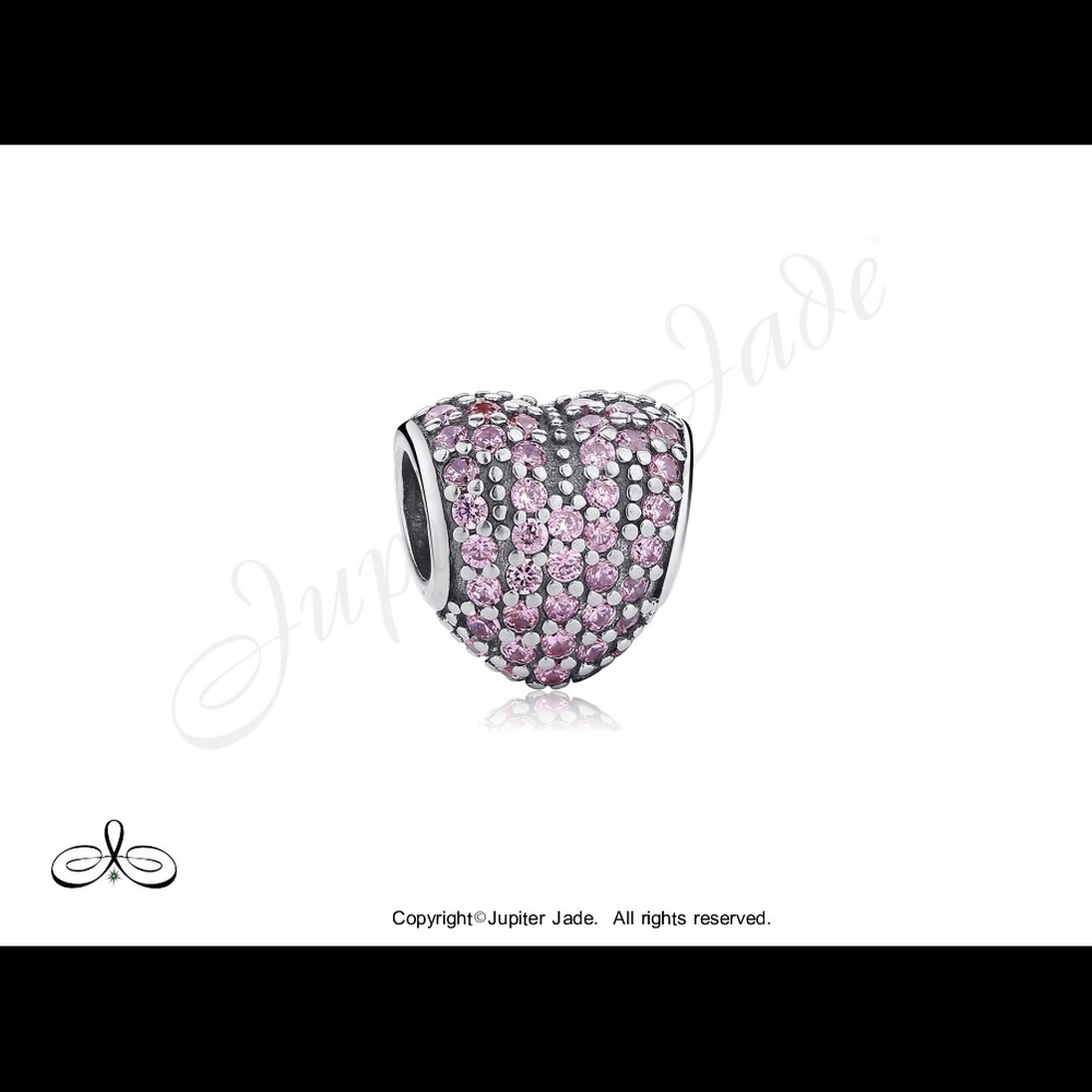 925 Sterling Silver Pink Pave CZ Heart Bracelet Charm - Pandora Style