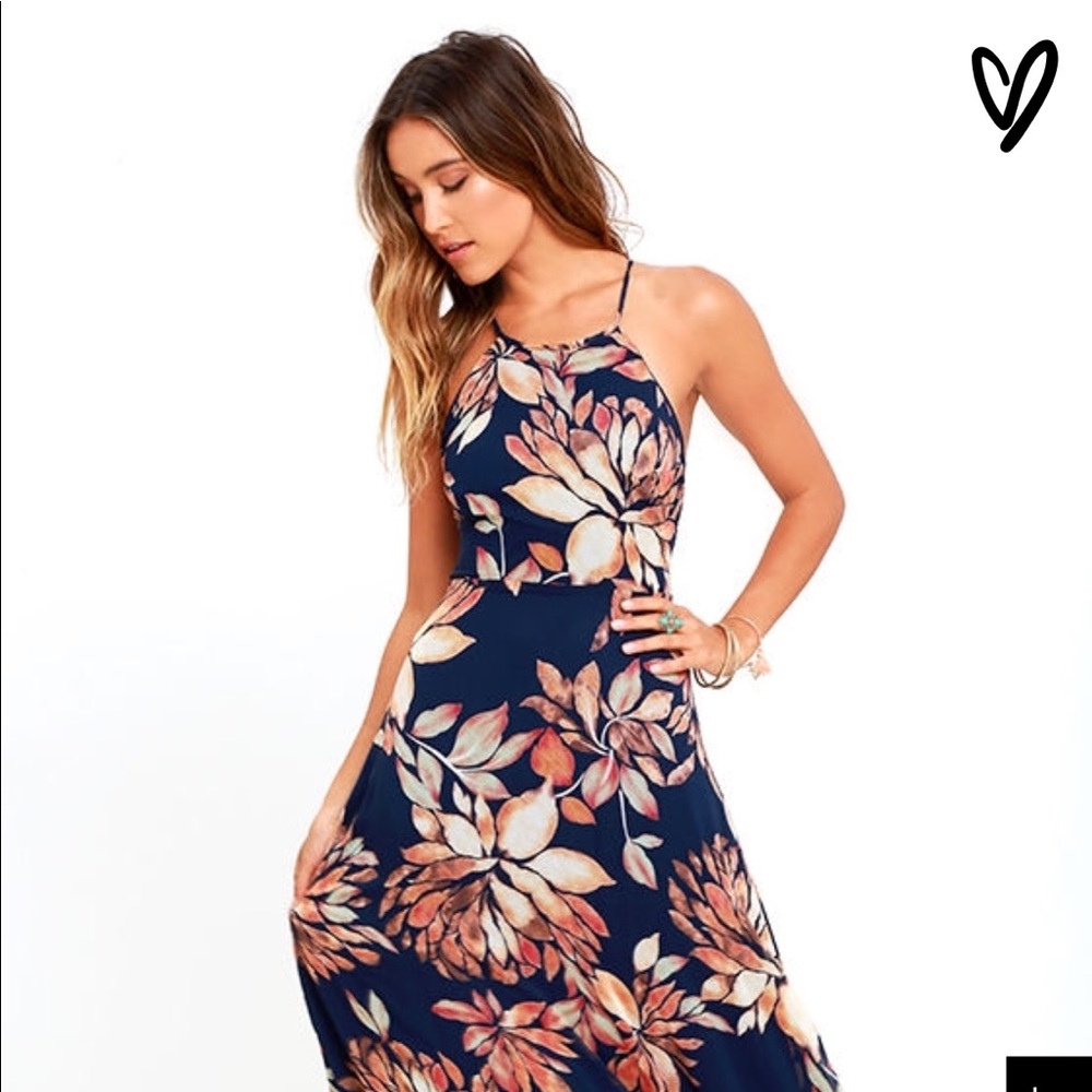 Lulus NAVY BLUE FLORAL PRINT MAXI DRESS
