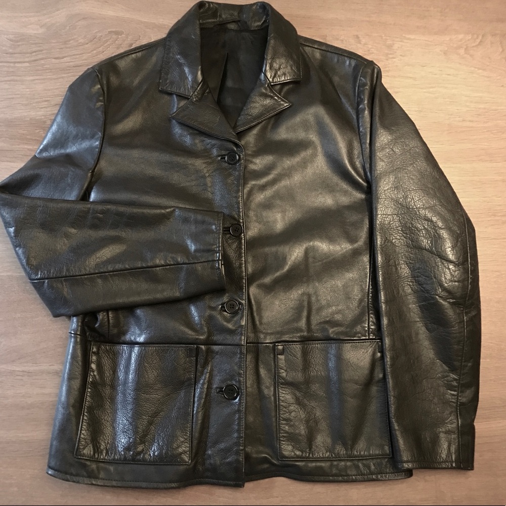 Black leather blazer jacket