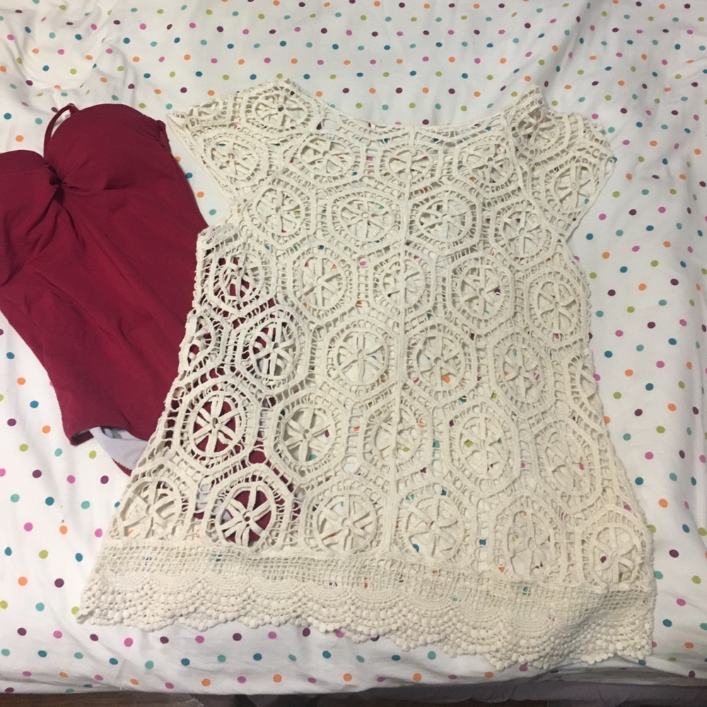Cream/Beige Crochet Beach Cover Up