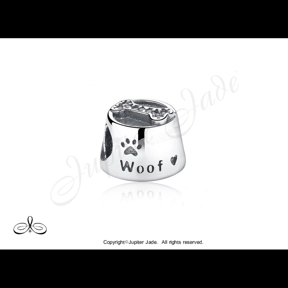 FREE S/H  925 Silver CZ Dog Bowl Bone charm - Fits Pandora