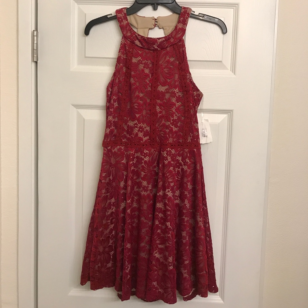 Crystal Doll wine lace dress NWT