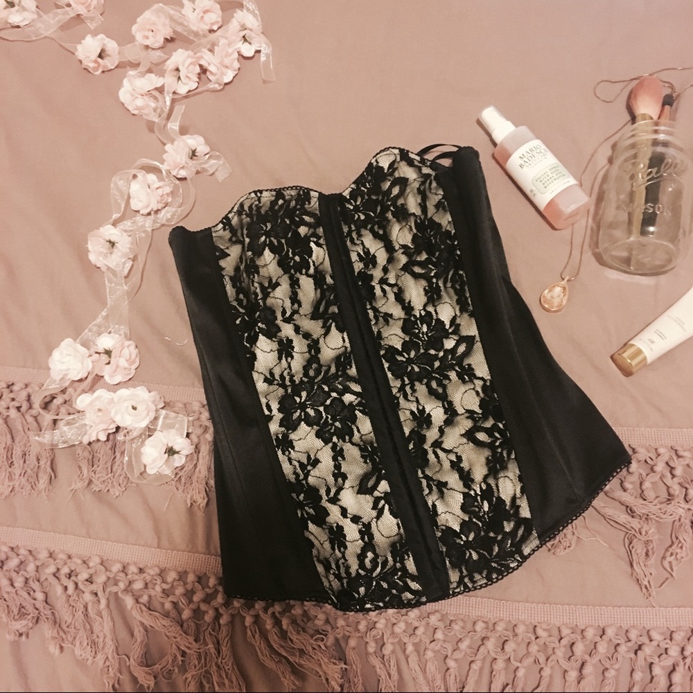 Lace and nude silk corset style top