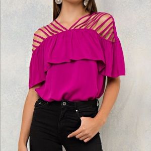 SALE Fuchsia Strappy Shoulder Top