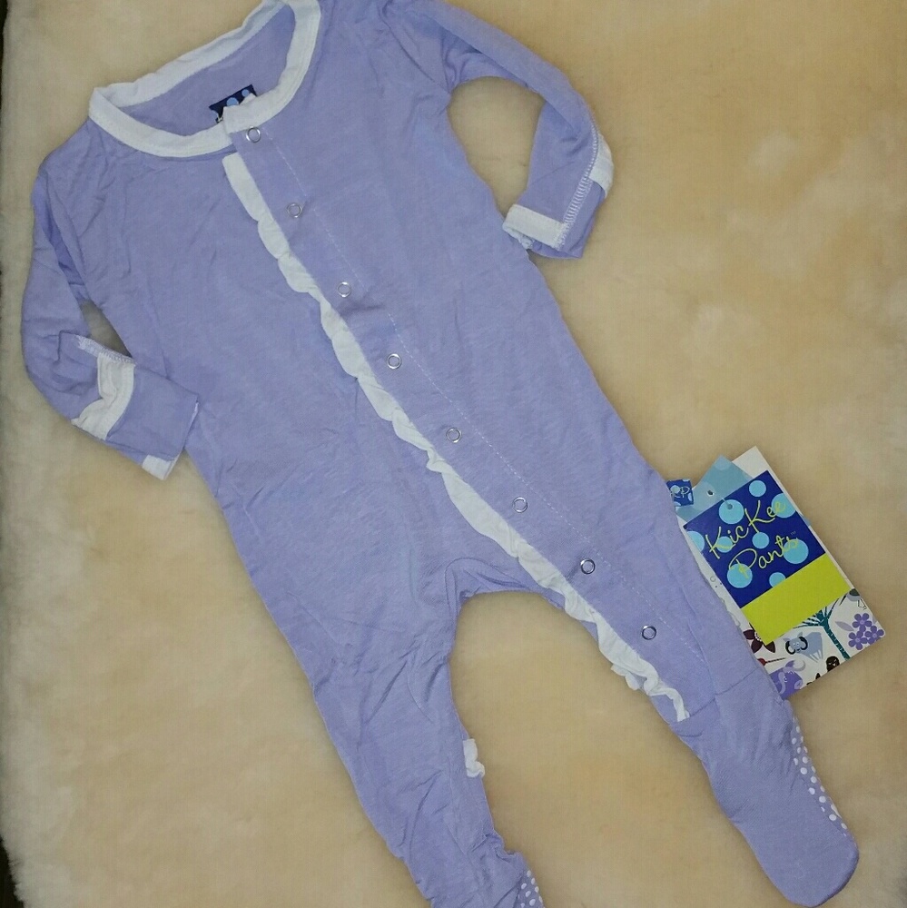 Kickee Pants Ruffle Footie - Lilac with Natural