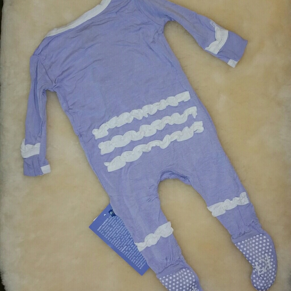 Kickee Pants Ruffle Footie - Lilac with Natural - Picture 2 of 2