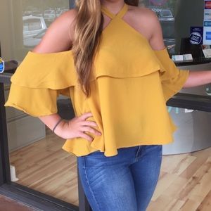 SALE Golden Girl OTS Off The Shoulder Ruffle Top