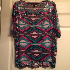Tribal pattern sequin top