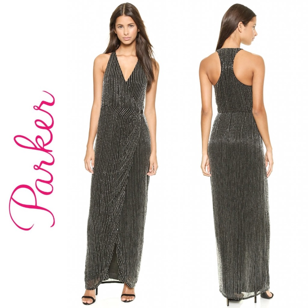 S O L D Theron Beaded Faux Wrap Racerback Gown