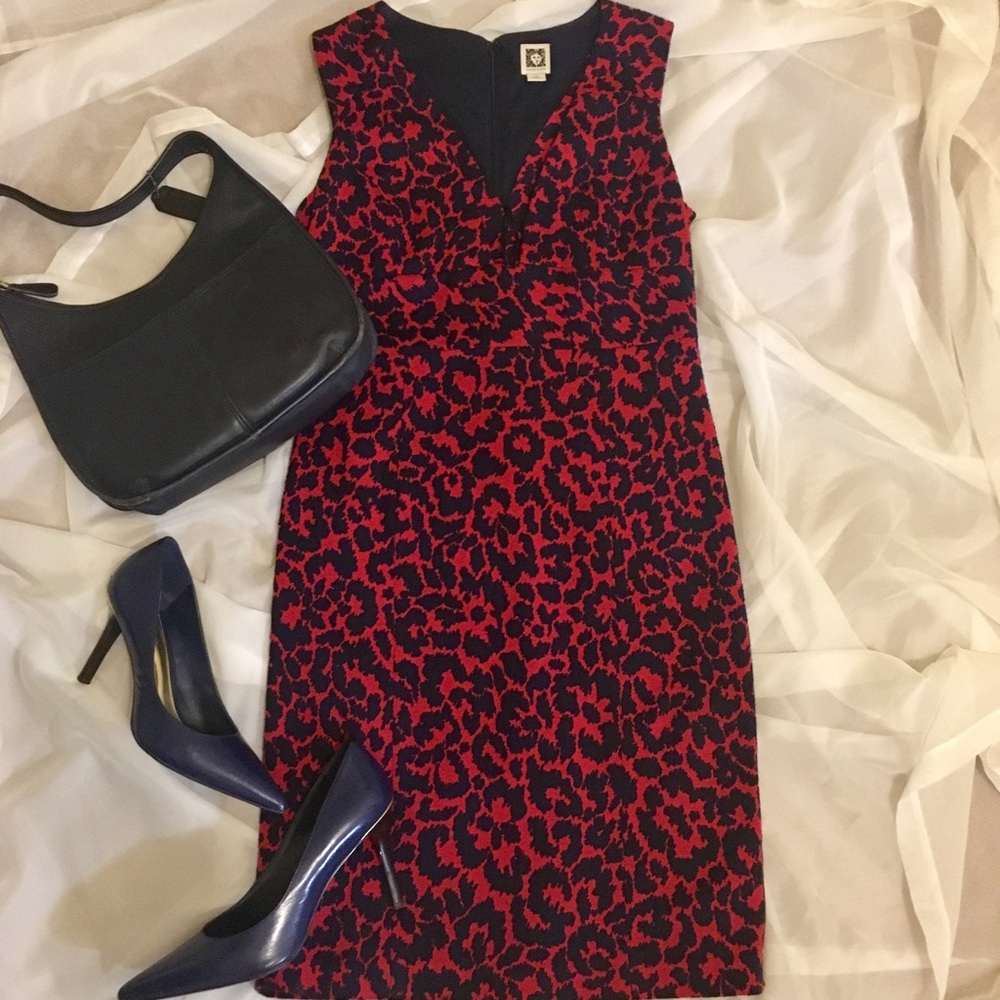 Anne Klein Print Sheath Dress in Navy & Red