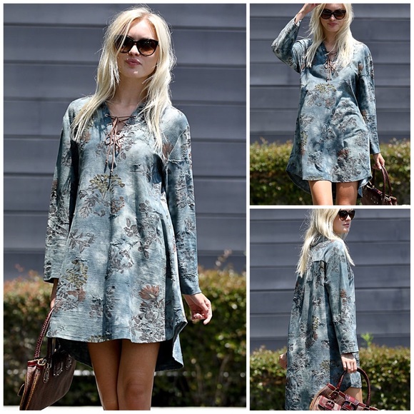 WONDERLAND TEAL LACE UP DRESS - Picture 3 of 3