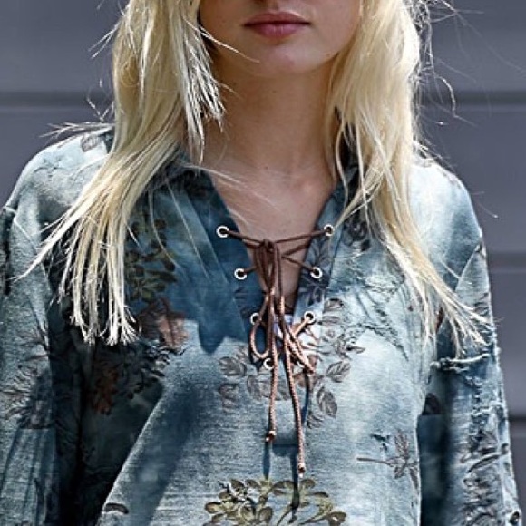 WONDERLAND TEAL LACE UP DRESS - Picture 2 of 3