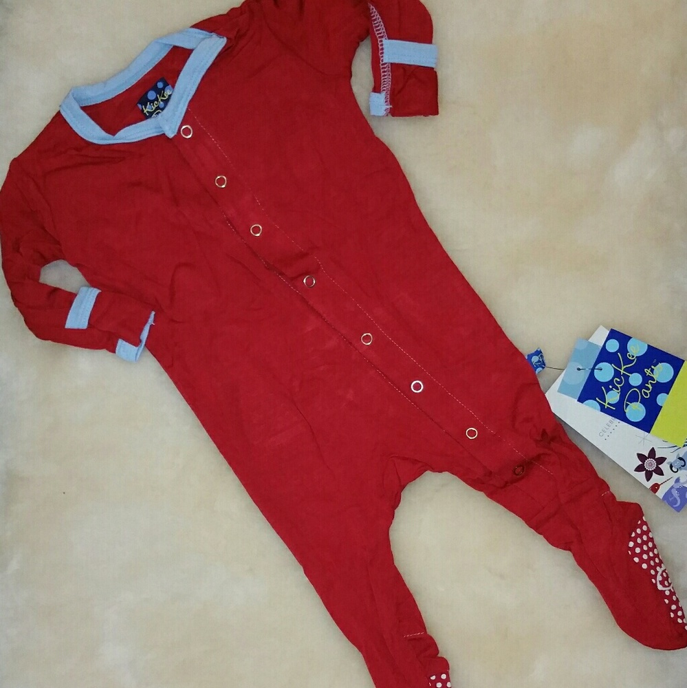 Kickee Pants Footie - Crimson with Pond