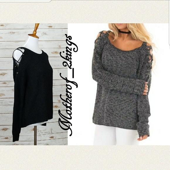 Ambiance Sweaters - 💥LAST ONE💥♠BLACK CAGED SHOULDER SWEATER
