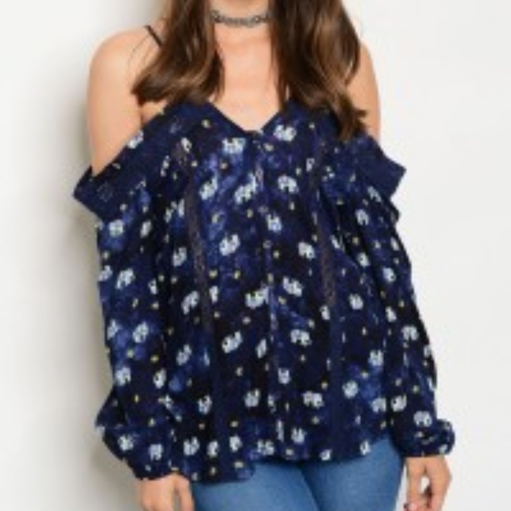 Blue Long Sleeved Cold Shoulder Top S M L