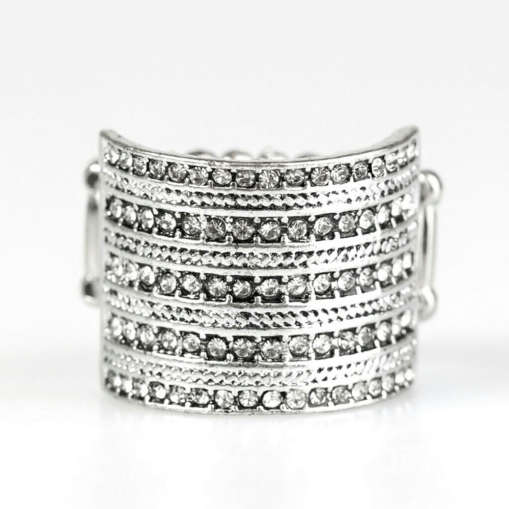 Crystal rhinestone and silver stretch ring