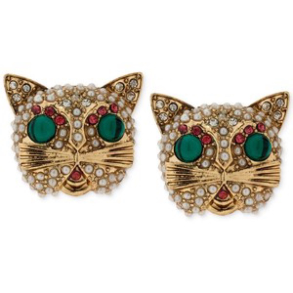Betsey Johnson Gold Tone Cat Stud Earrings