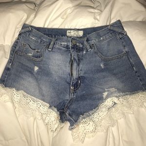 Free people jean shorts with crotchet