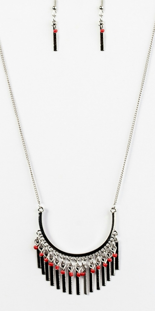 Black and red tribal necklace w/earrings