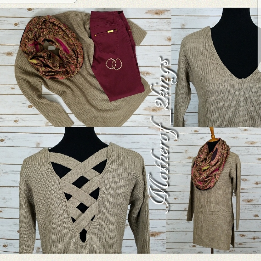 🔥SALE🔥TAN CRISS-CROSS BACK SWEATER - Picture 4 of 5
