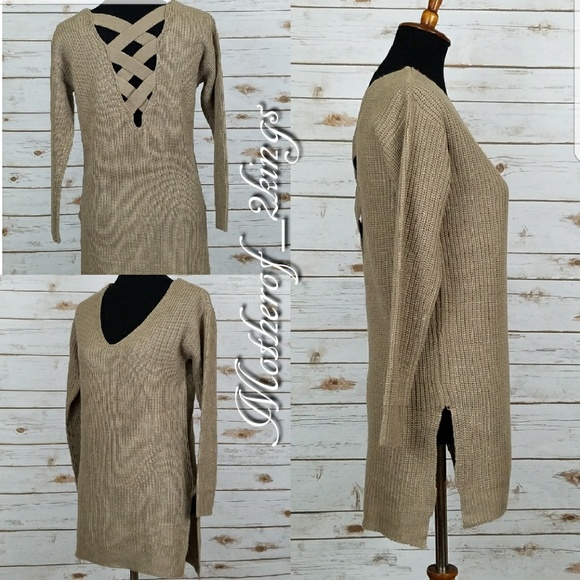 🔥SALE🔥TAN CRISS-CROSS BACK SWEATER - Picture 3 of 5
