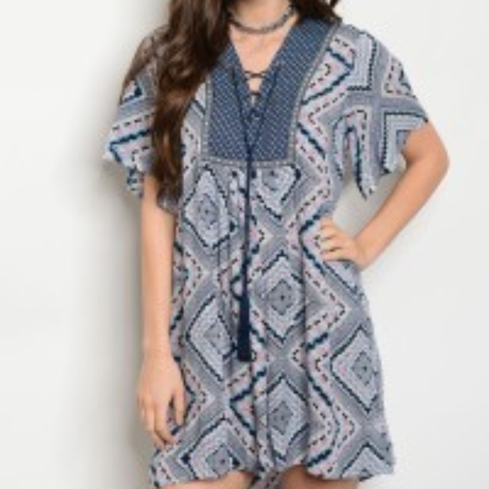 Navy Print Dress M L