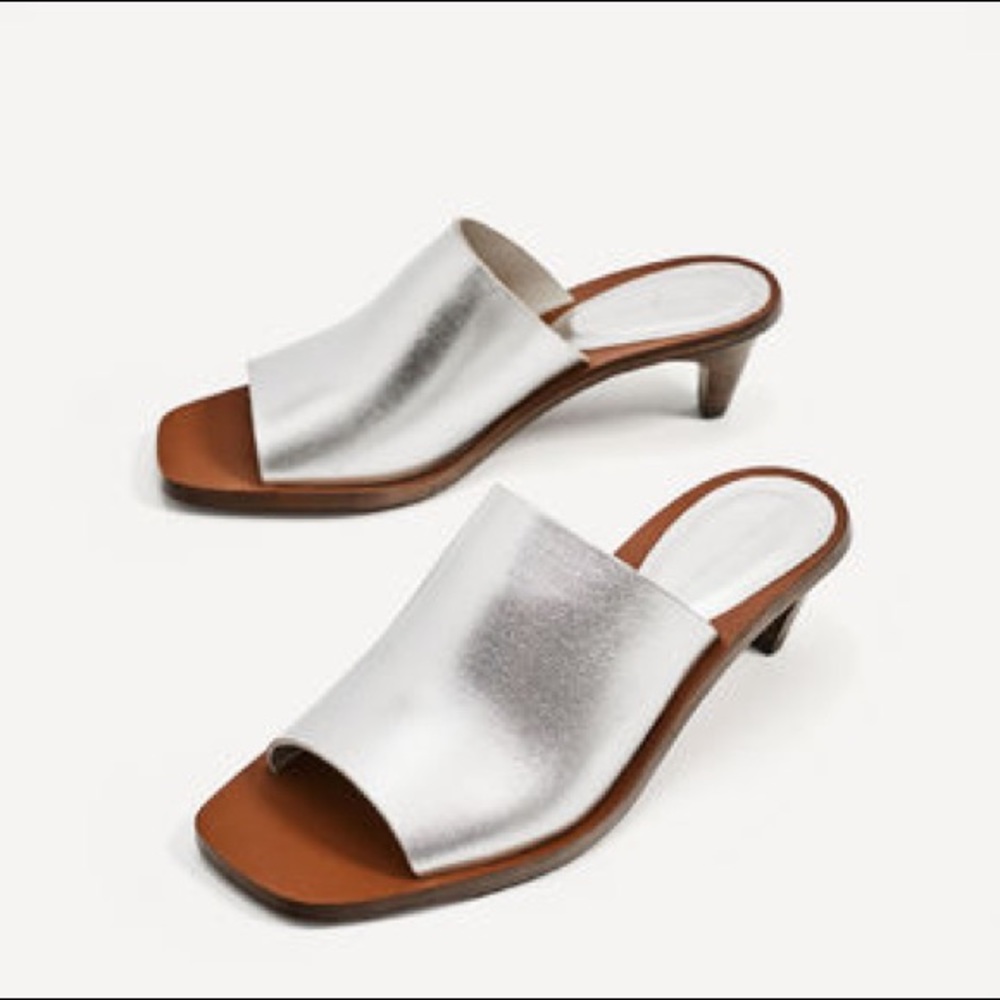 Zara silver toned leather mules