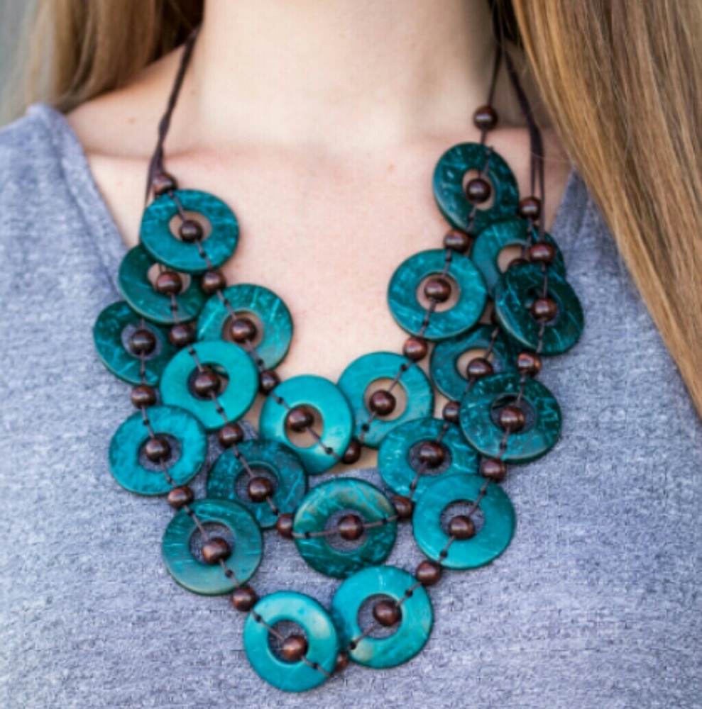 Green goddess multi-layered beaded necklace w/earr