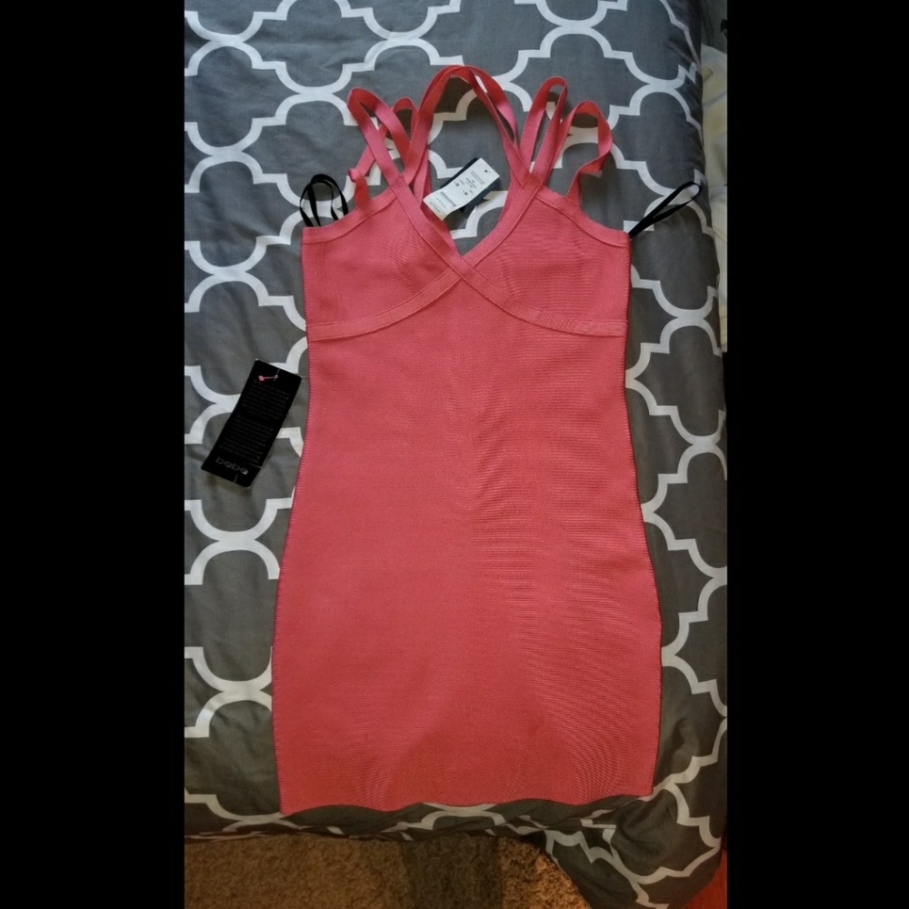 Bebe bandage dress, coral pink, size M, NWT!