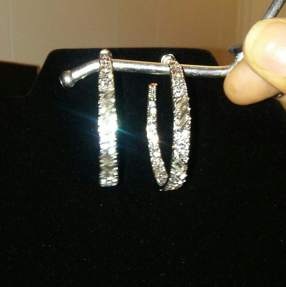 Glitz N Glam Star Studded silver hoops