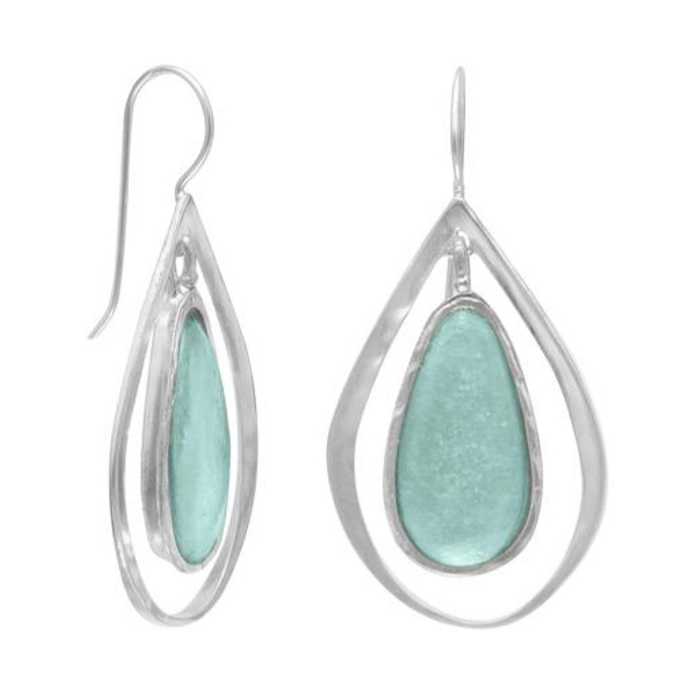 ANCIENT ROMAN GLASS CUTOUT EARRINGS FRENCH WIRE