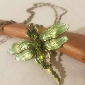 Brass with Crystals Dragonfly necklace
