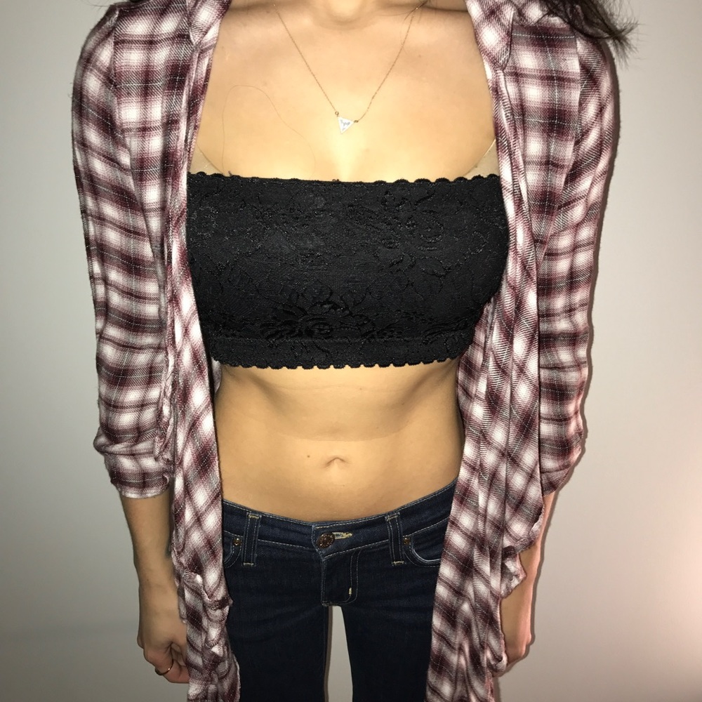 Maroon & White plaid cardigan