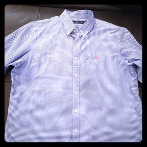 Ralph Lauren Blue Gingham Button Down Dress Shirt